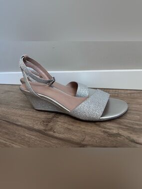 Vegan Call it Spring Silver Glitter sparkle sparkly Wedge Sandals formal